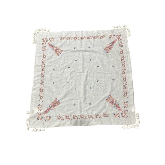 Hollister Embroidered Square Scarf With Tassels Paisley Floral Wrap Boho Cotton - Picture 1 of 8